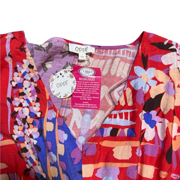 🌺Oddi Boho Floral Maxi Dress Colorful V-Neck Short Sleeve NWT Size L🌺 - Picture 4 of 4